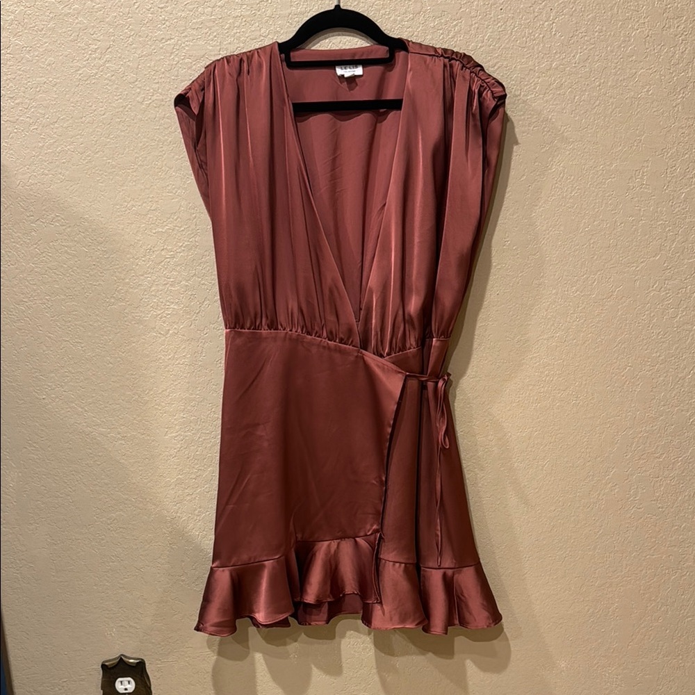 Le Lis Satin Wrap Mini Dress in Dusty Rose
